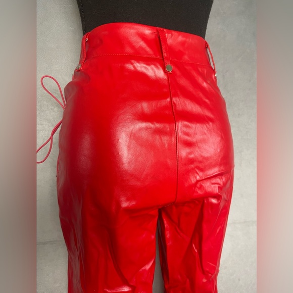 Red Lace-Up Boot Cut Pants - Picture 6 of 6